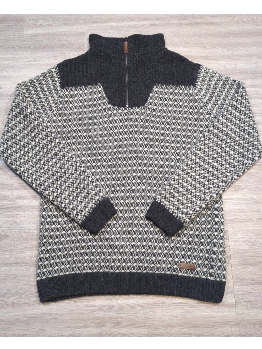 Men's Charcoal & Cream Zip-Neck Knit Sweater